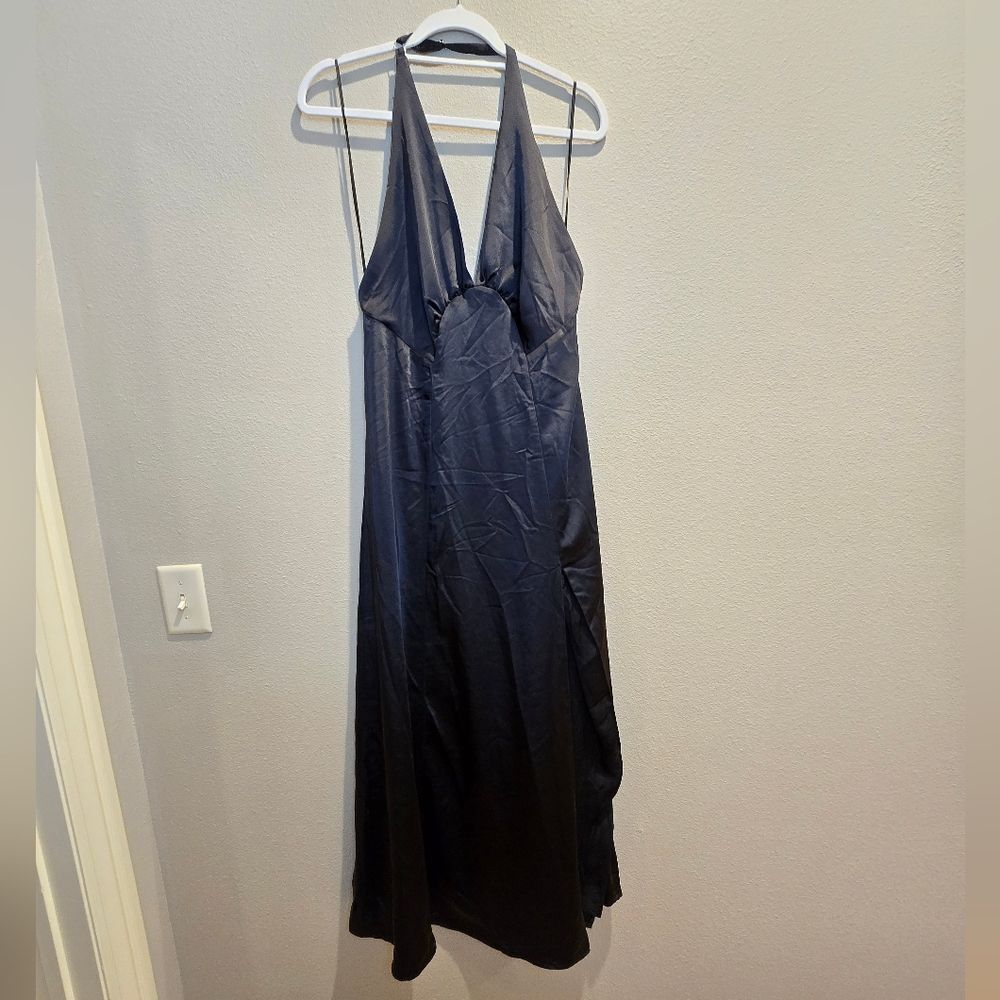 FREE PEOPLE DANCE TIL DAWN SATIN HALTER MAXI SLIT DRESS Sz M NWT - Picture 4 of 6